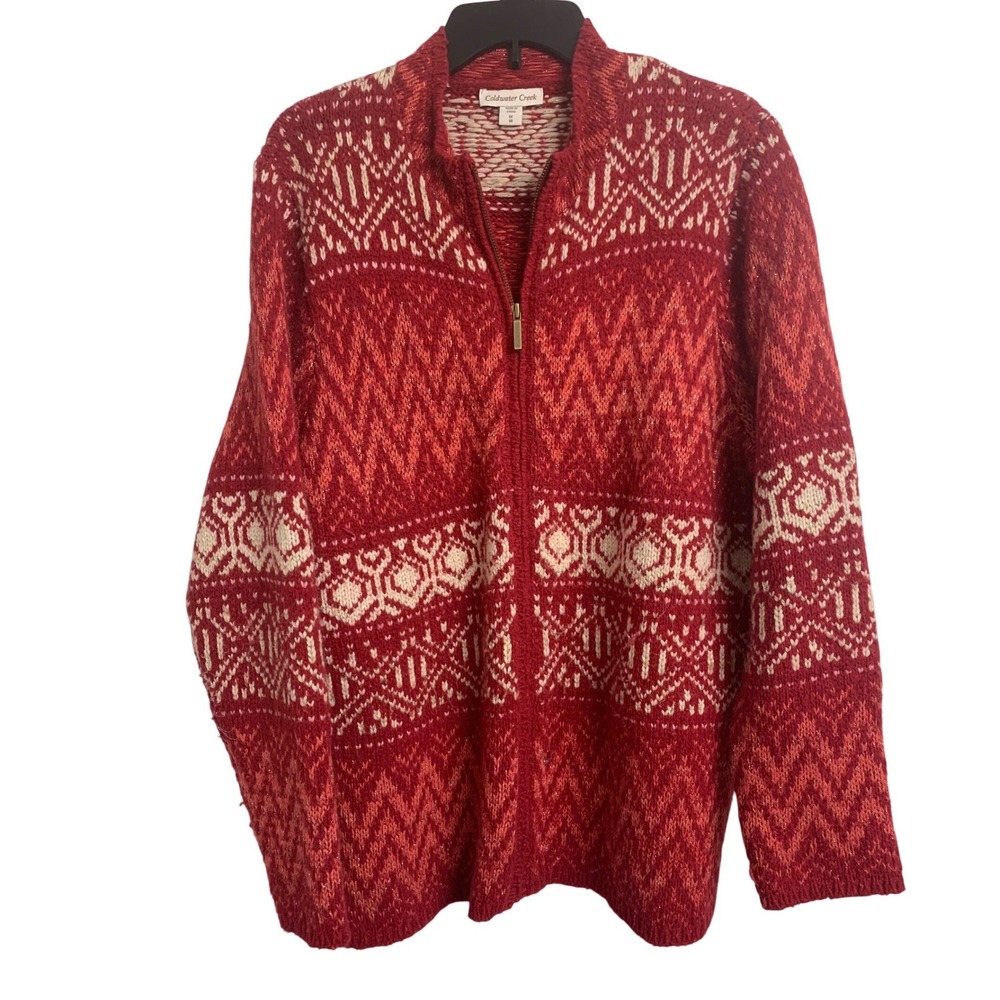 Coldwater‎ Creek Nordic Fair Isle Wool Blend Zip Sweater 1X Grandmacore